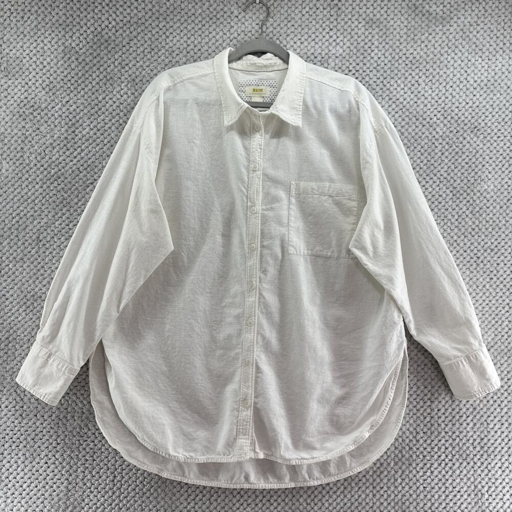 Maeve by Anthropologie Top Womens L Ivory Button Front Long Sleeve Linen Cotton